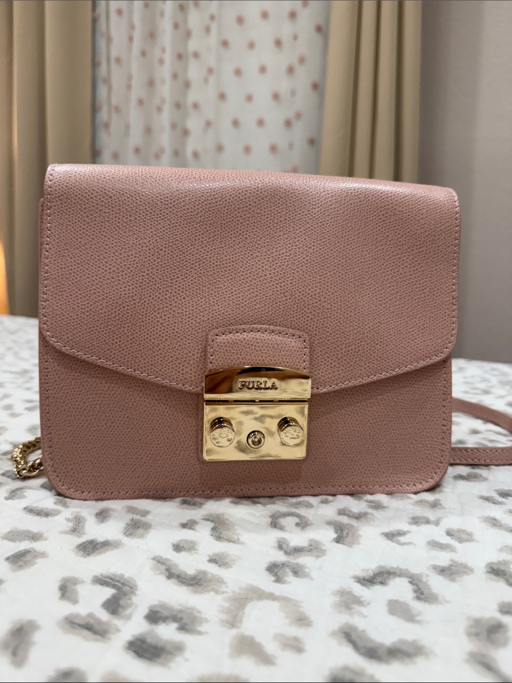 Furla Small Leather Crossbody in Blush Pink with Gold Hardware